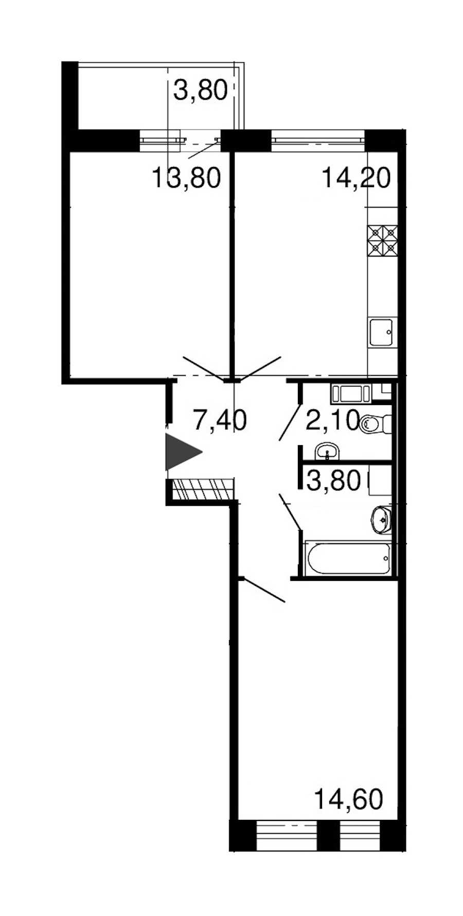 Двухкомнатная квартира в : площадь 55.9 м2 , этаж: 8 – купить в Санкт-Петербурге